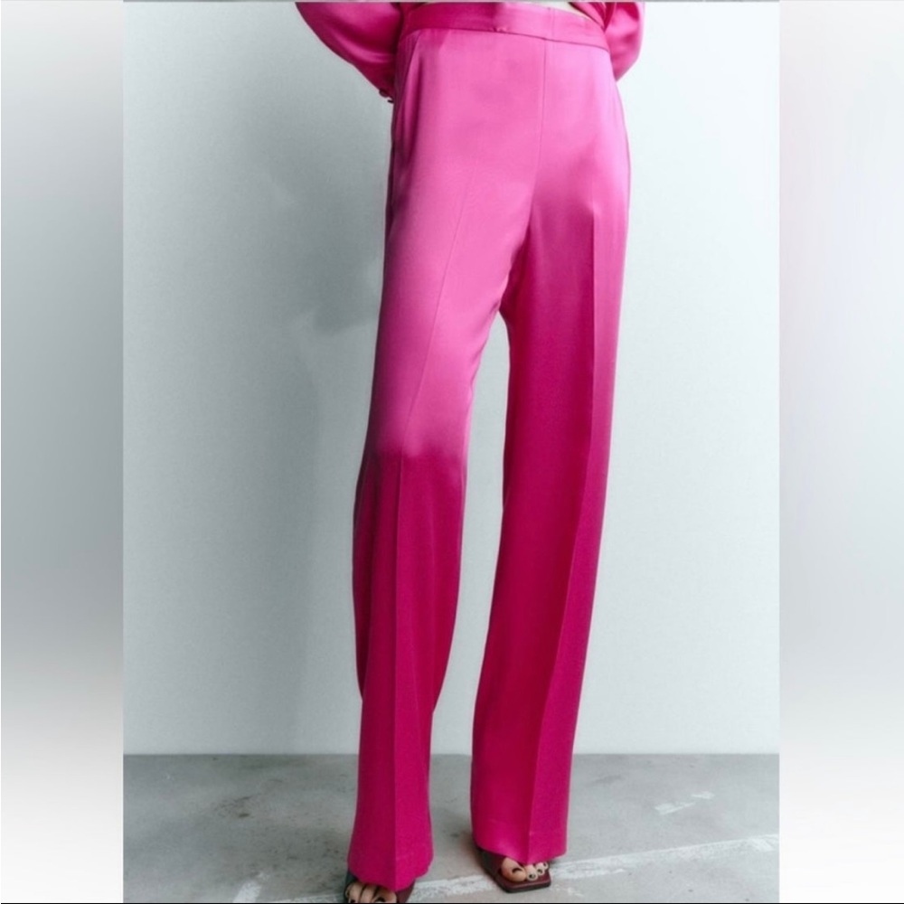 Zara Fuschia High Waisted Satin Pants